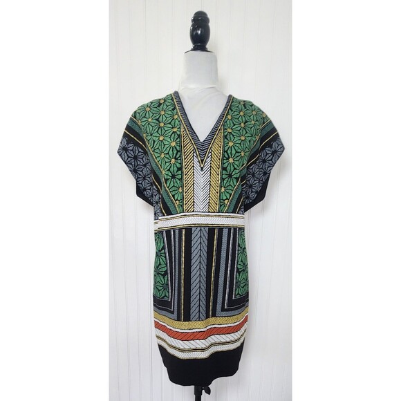 Zara Aztec Metal Tribal Sleeveless Raw Edge Hem Sheath Dress Womens Size XL - Picture 2 of 15